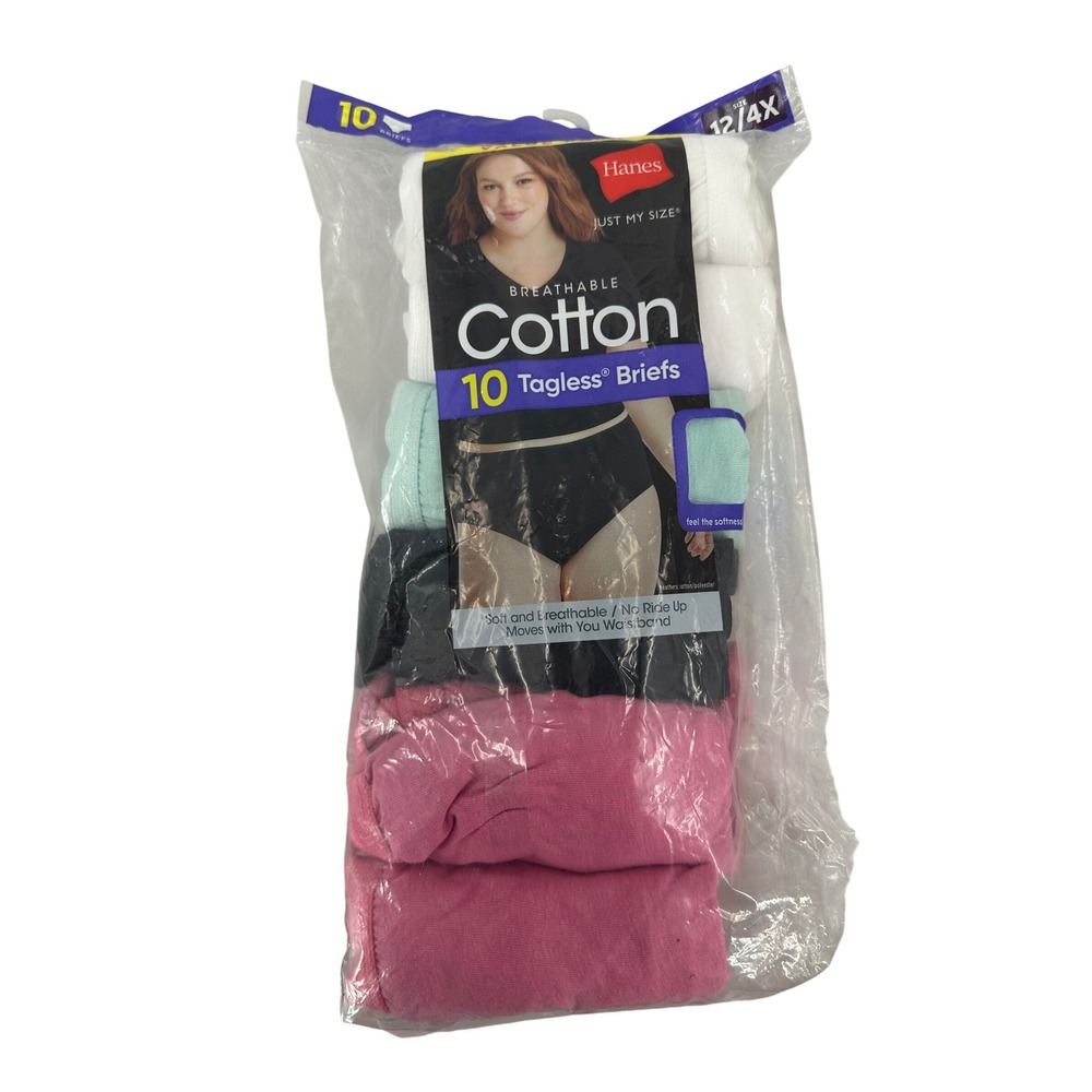 Hanes Just My Size 10 Pack Breathable Cotton Briefs Size 12 4X Multi Color New